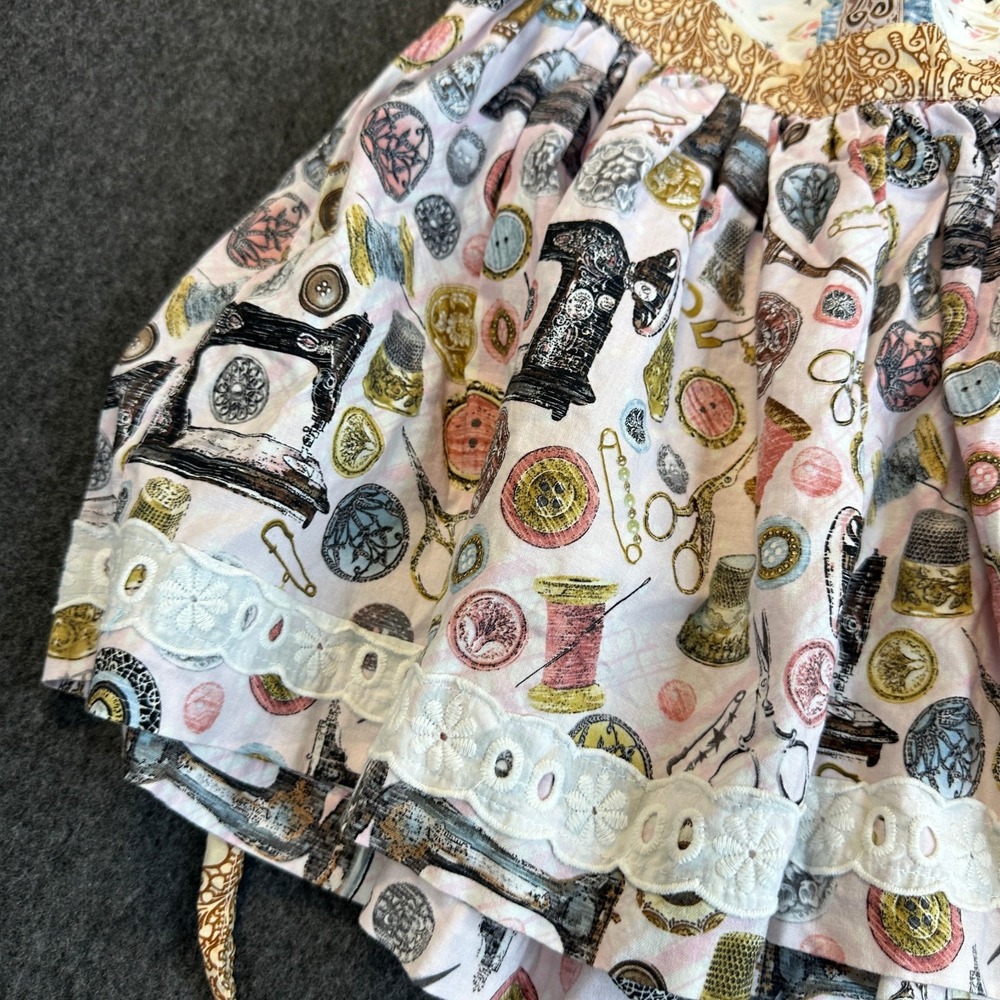Matilda Jane Platinum Halter Sundress Sewing Print Eyelet Lace Dress Size 8 EUC - Picture 4 of 14